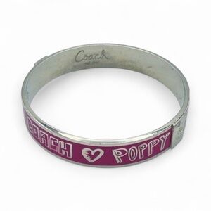 Coach Poppy Pink Enamel & Silver-Tone Bangle Bracelet Excellent Condition